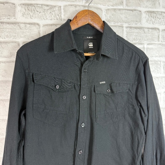 G-Star Raw Slim FIt Solid Black Double Pocket Button Up Shirt Men MEDIUM Stretch - Picture 1 of 8